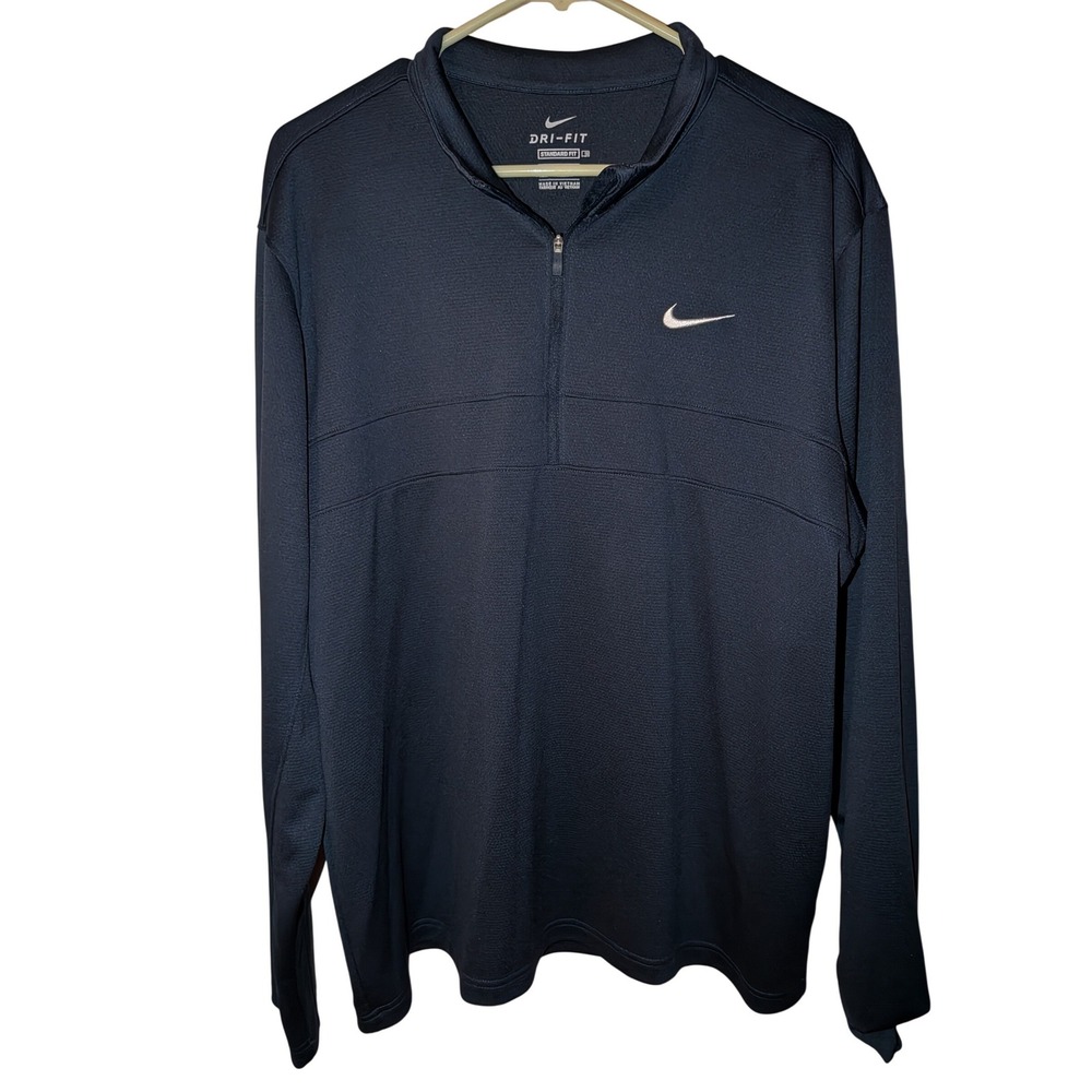 Nike Dri-FIT Mens XL Navy Blue Quarter Zip Pullover Standard Fit Long Sleeve Top